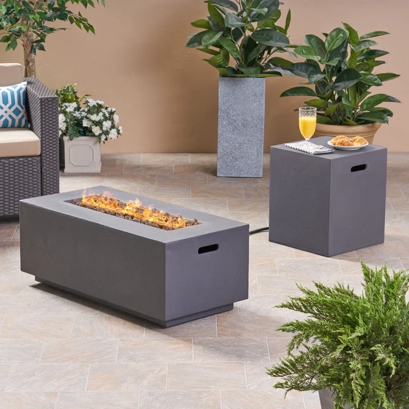 Caelan 15" H x 40.25" W Concrete Propane Outdoor Gas Fire Pit Table