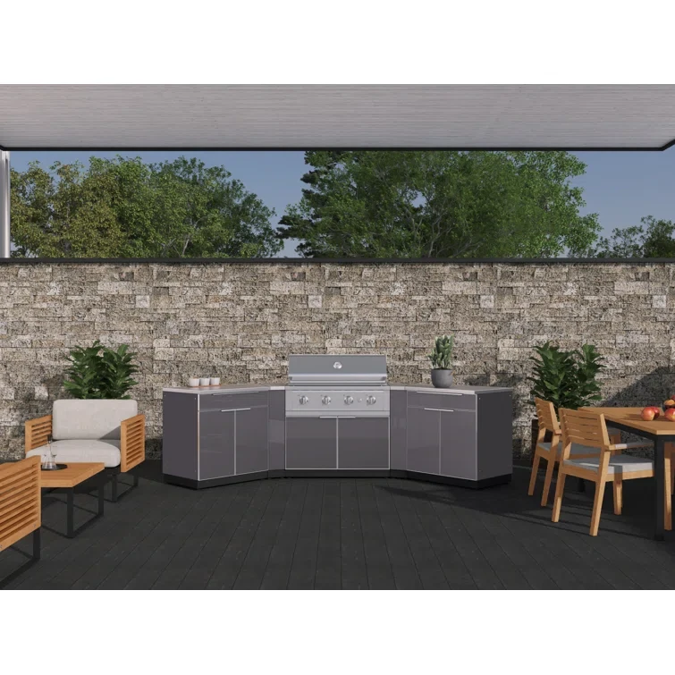 Outdoor Kitchen Aluminum 7 Piece Cabinet Set with 40 in. Natural Gas Performance Grill