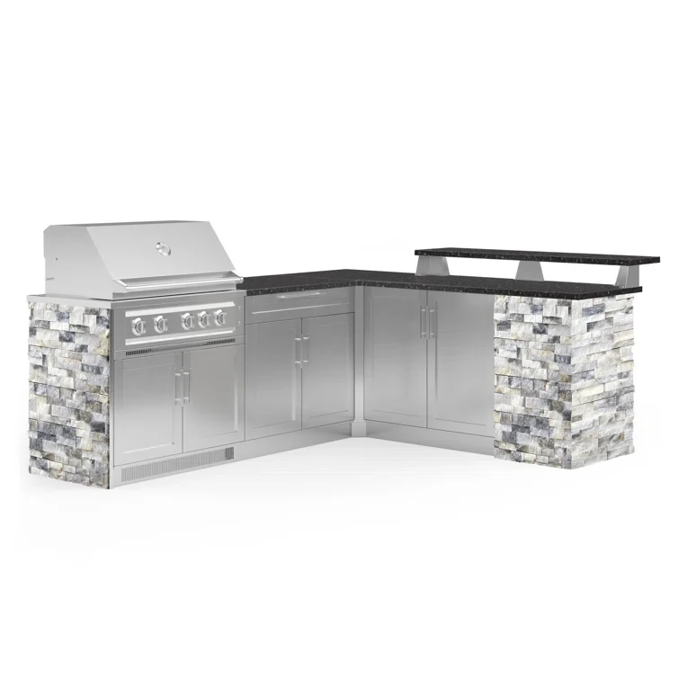 Outdoor Kitchen Signature Series 8 Piece L Shape Cabinet Set with 36 in. Natural Gas Platinum Grill