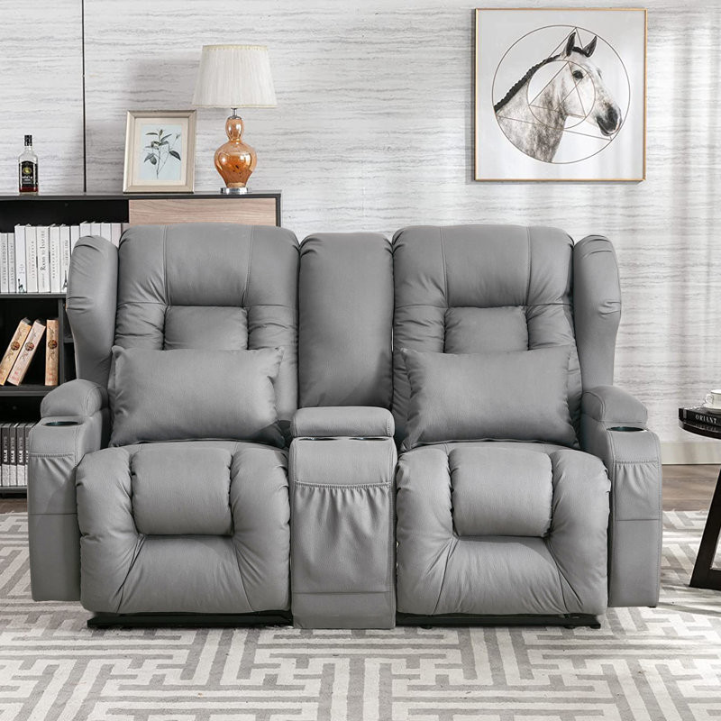 Iyed Faux Leather Home Theater Seating with Cup Holder