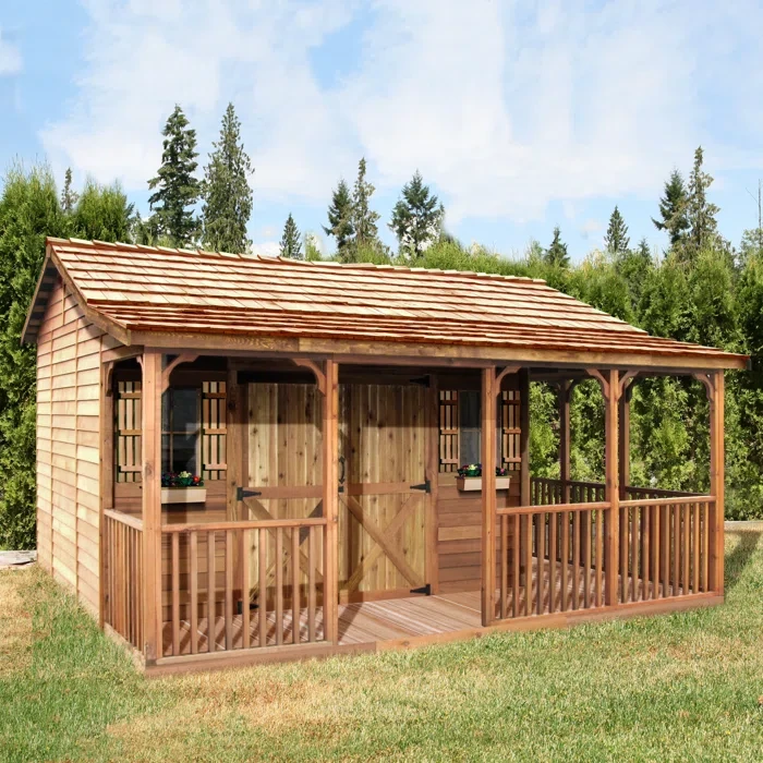 117" H x 192" W x 144" D Farmhouse Western Red Cedar Wood Storage Shed