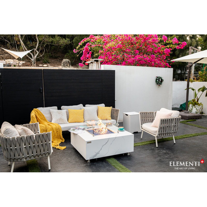 Bianco & Sofia Square Porcelain Fire Pit Table - by Elementi Plus  16.9'' H X 39.4'' W X 39.4'' D