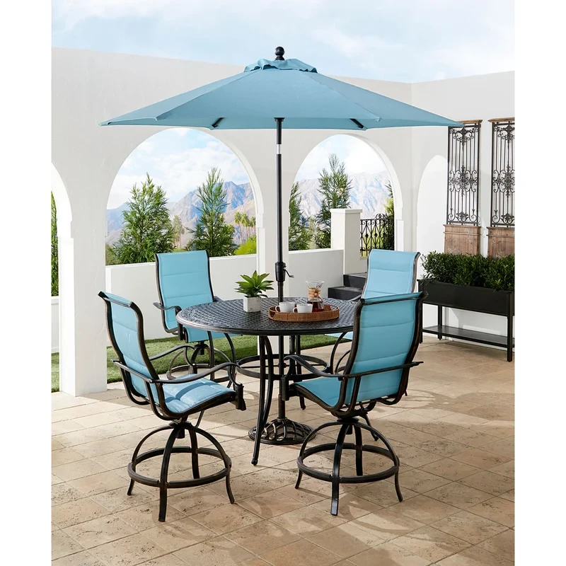 Mikenzie 4 - Person Round Outdoor Dining Set with Cushions and Umbrella Stand