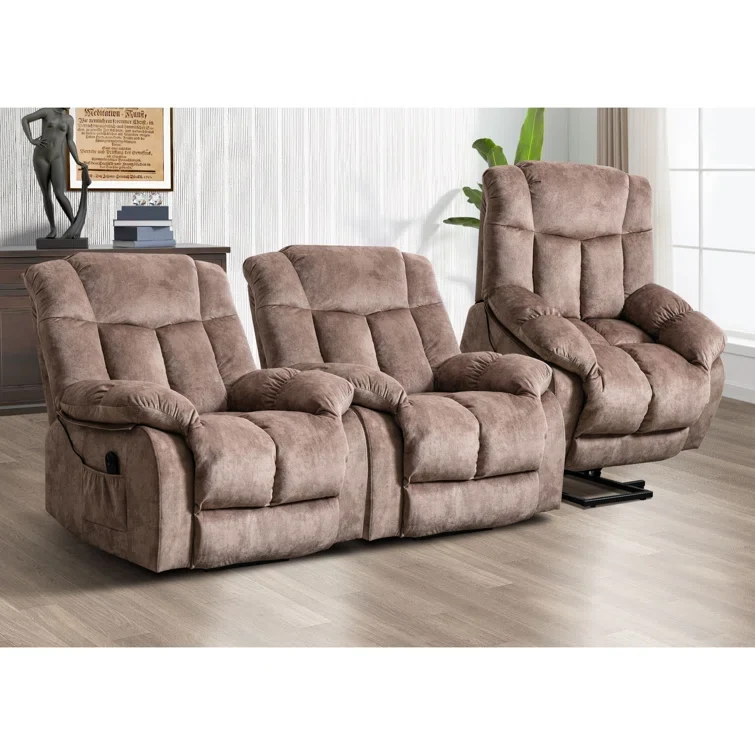 Beitz 38.5" Wide Modern Microfiber Power Lift Assist Reclining Home Theater Seating (Set of 3)