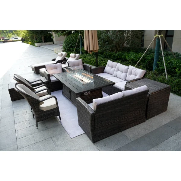 Abdullah Wicker/Rattan 11 - Person Seating Group With Mixed Beige & Gray Cushions