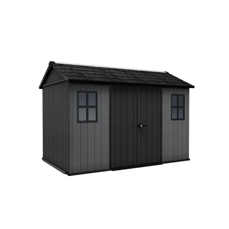 Keter 96.8" H x 90.5" W x 137.7" D Newton Plus Durable Resin Outdoor Storage Shed With Double Doors for Patio Furniture and Tools, Graphite