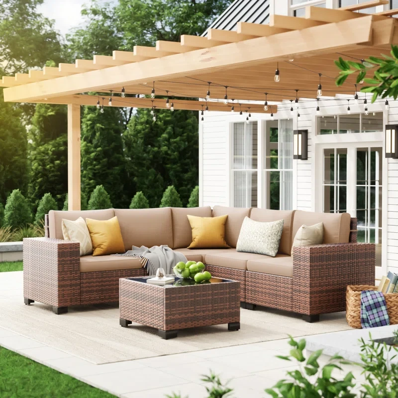 5 - Person Outdoor Rattan Sectional Seating Group With Cushions