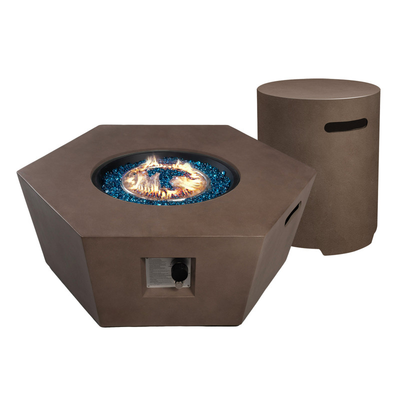 41 in. 50,000 BTU Hexagon Concrete Outdoor Propane Fire Pit Table W Propane Tank Cover