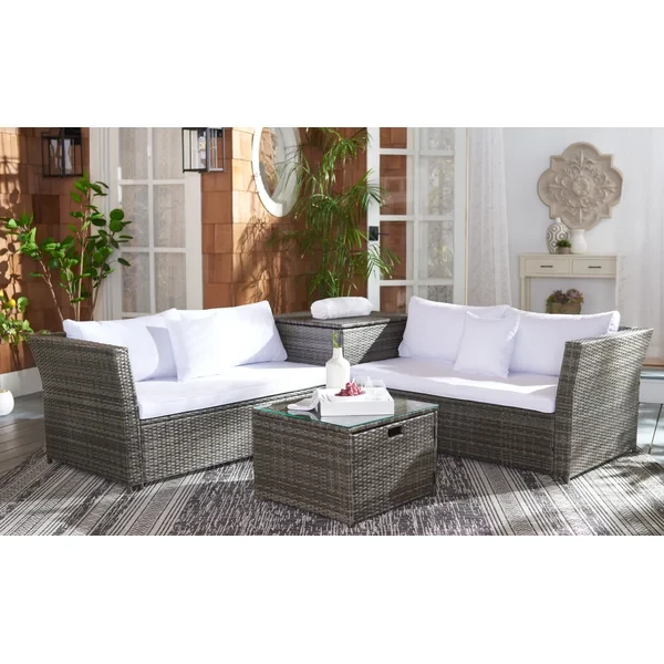 3 Piece Rattan Sectional Seating Group with Cushions