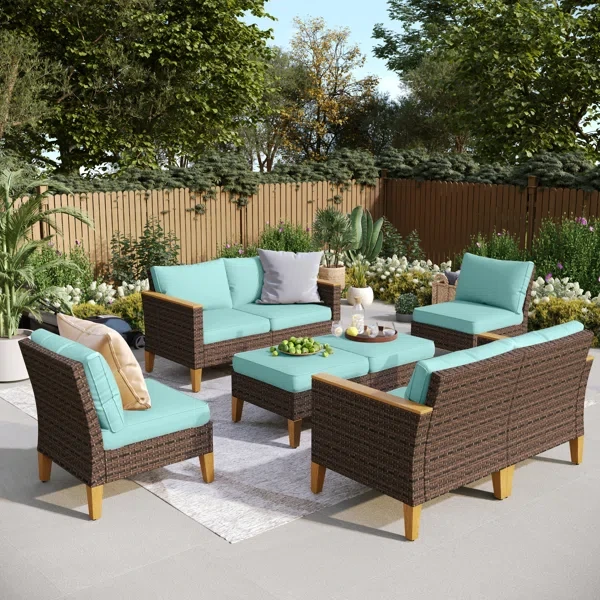 Argyri 8-Piece Wicker Outdoor Patio Conversation Furniture Sectional Set