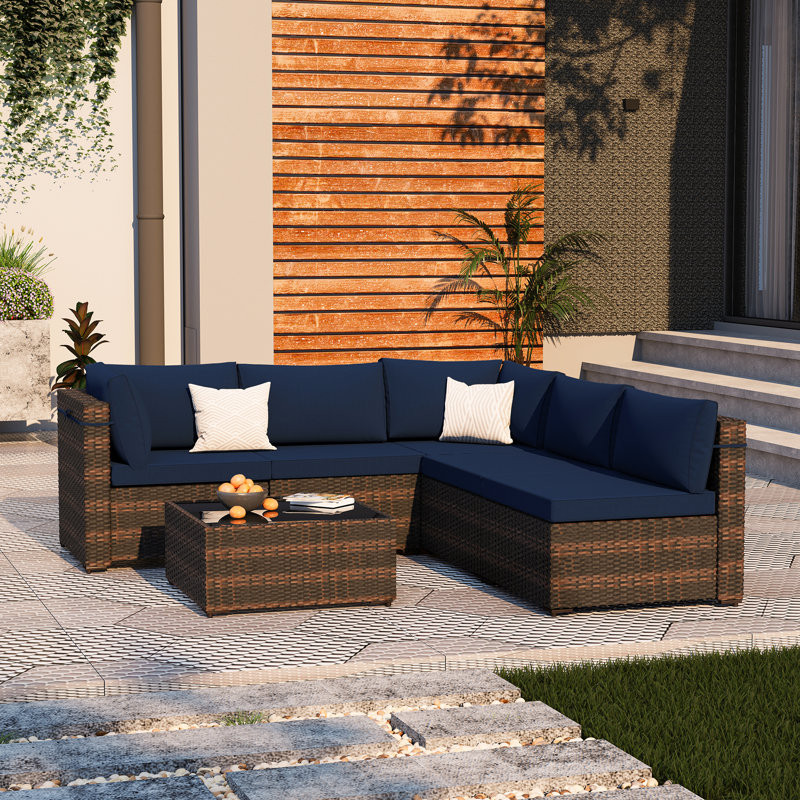 6 Piece Rattan Sectional Seating Group with Cushions