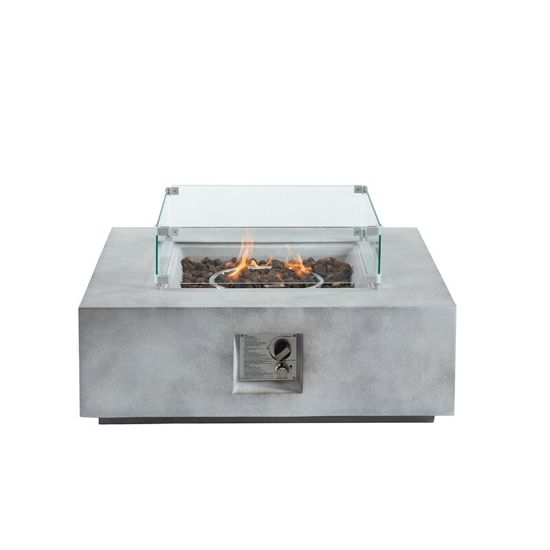 Akenya 11.6'' H x 34.6'' W Concrete Propane Outdoor Fire Pit Table with Lid