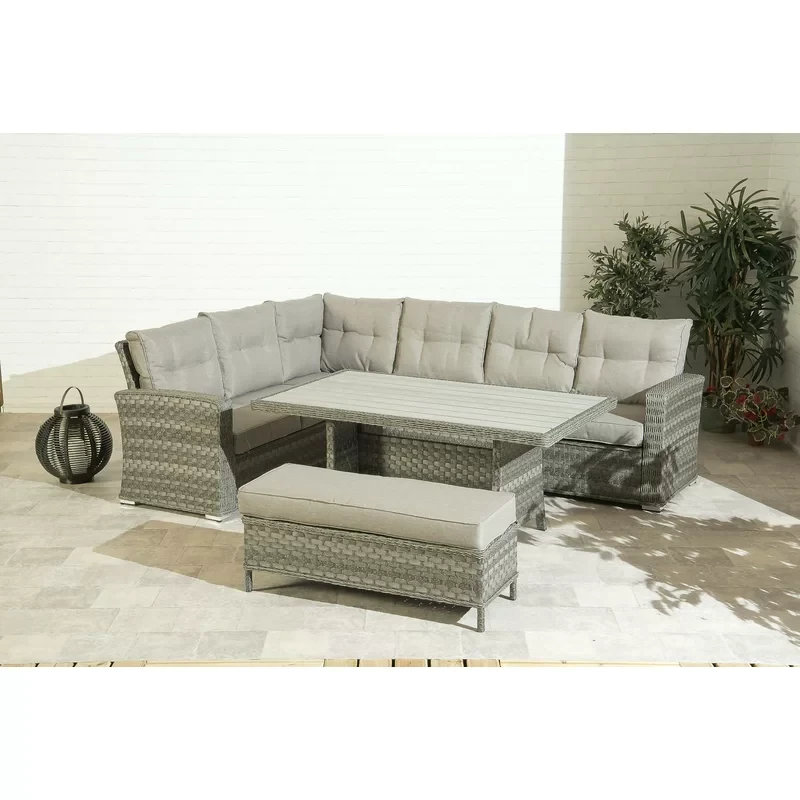 Jocinda Corner 4 Piece Rattan Sectional Seating Group with Cushions