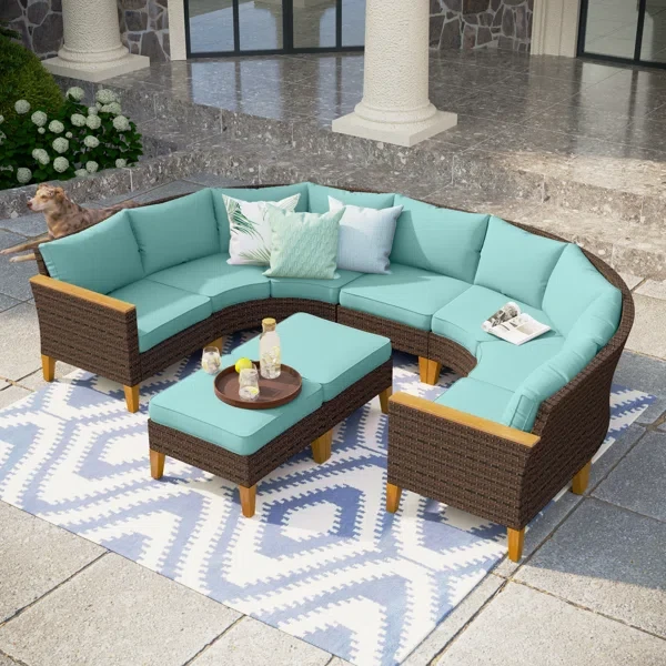 Argyri Wicker Outdoor Patio Conversation Furniture Sectional Set with Cushions