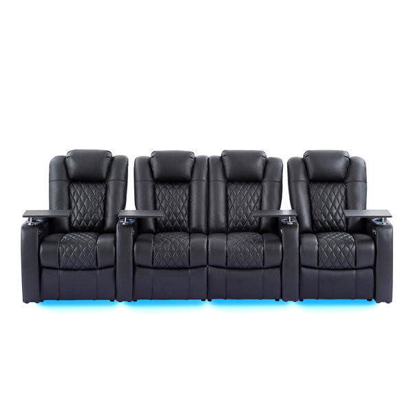 Ivy Bronx Leather Home Theater Seating Dual Power Movie Theater Chairs Theater Recliner Sofa