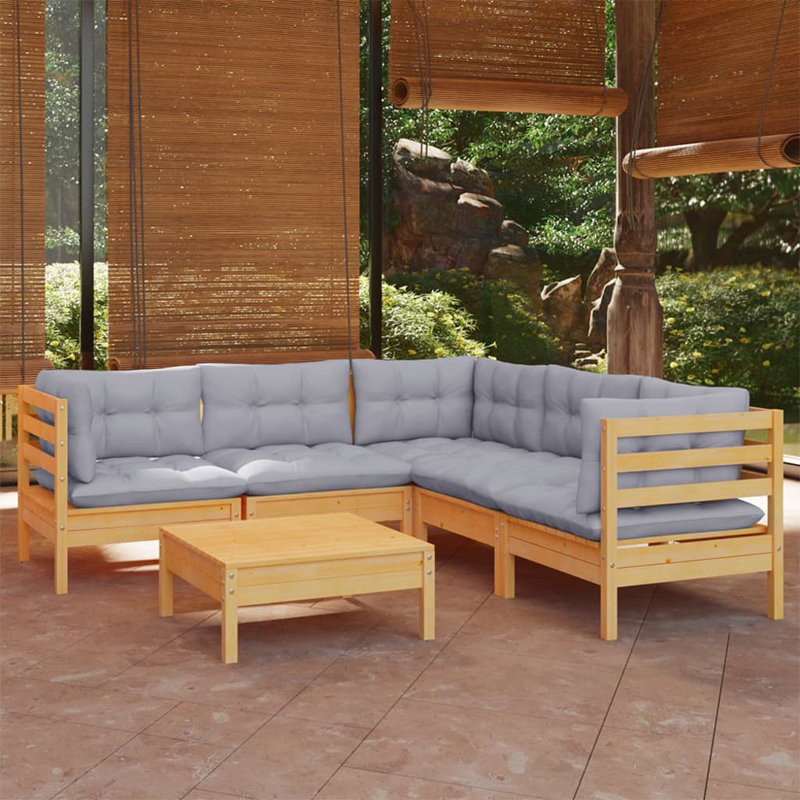 Krassimira 6 Piece Patio Lounge Solid Pinewood Sectional Seating Group with Cushions