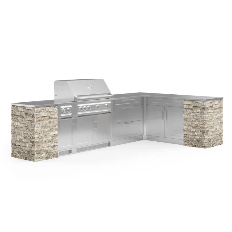 Outdoor Kitchen Signature Series 11 Piece L Shape Cabinet Set with 40 in. Natural Gas Platinum Grill