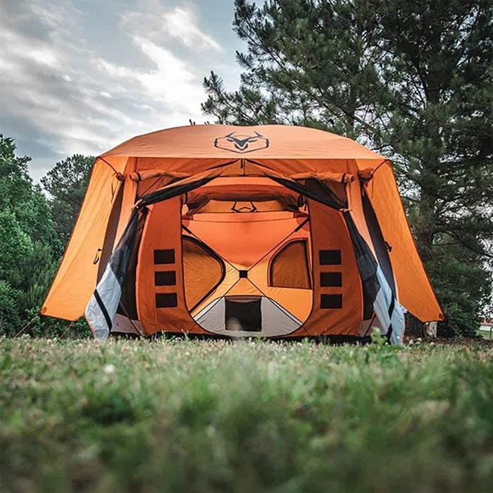 Gazelle T4 Plus 8 Person Pop Up Camping Hub Tent w/Screen Room, Orange