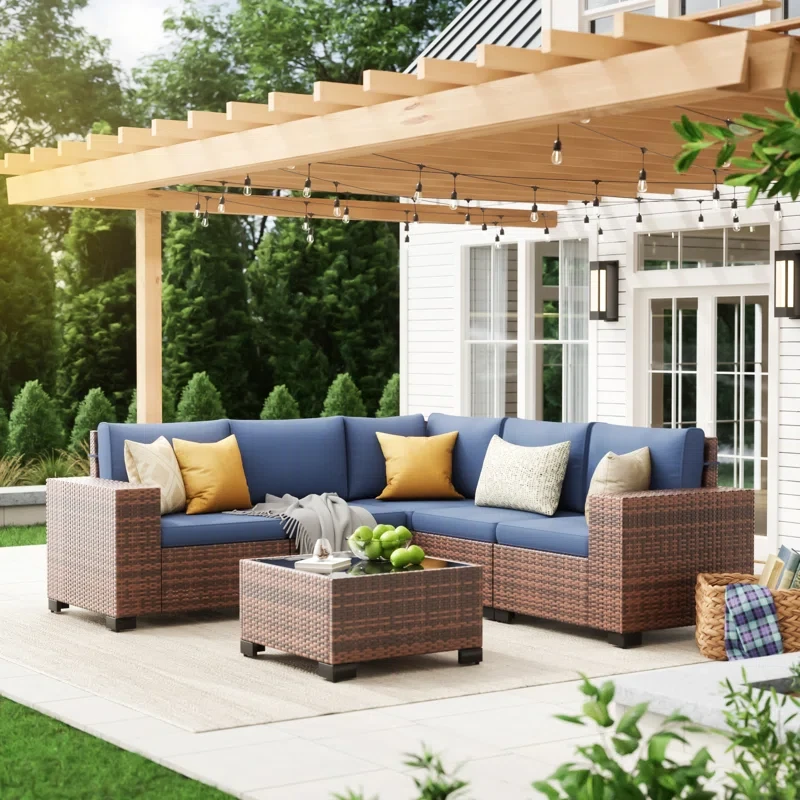 5 - Person Outdoor Rattan Sectional Seating Group With Cushions