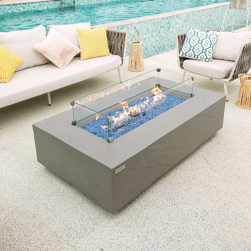 15" H x 55.9" W Concrete Outdoor Fire Pit Table with Lid