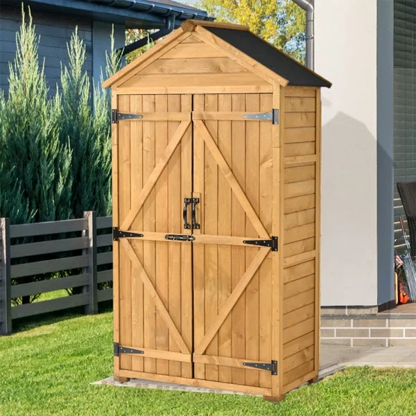 5.8 x 3 FT Outdoor Storage Cabinet, Wood Garden Shed, Outside Tool Shed w/Lockable Doors, Shelves