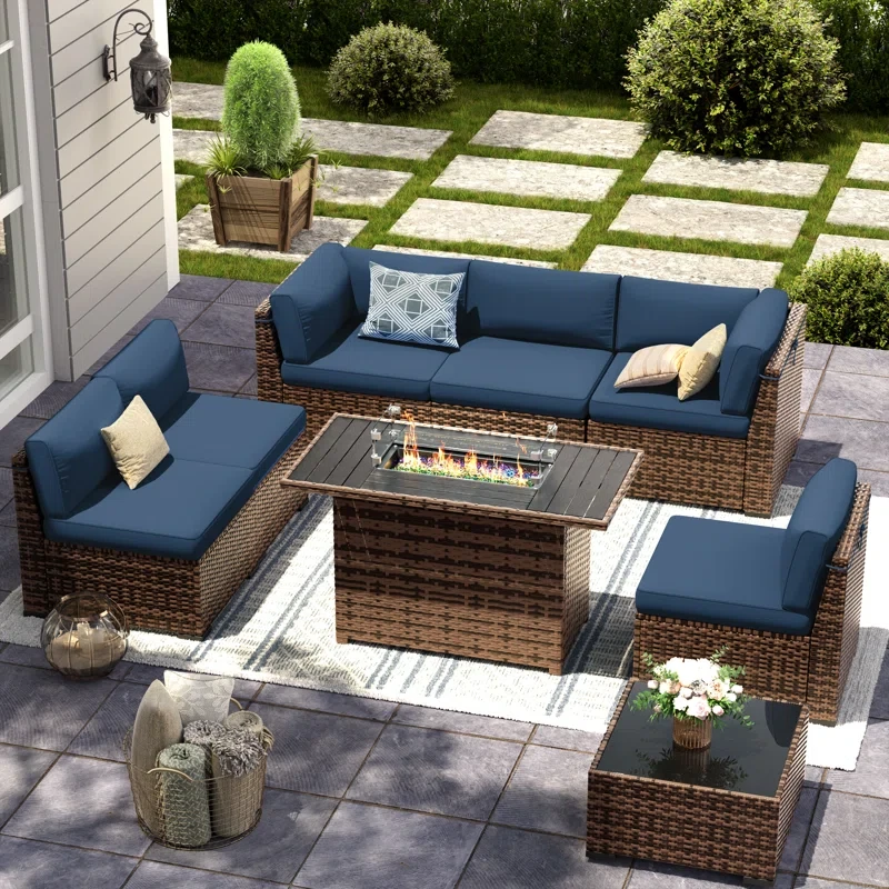 6 person Rattan Sectional Seating Group with Cushions