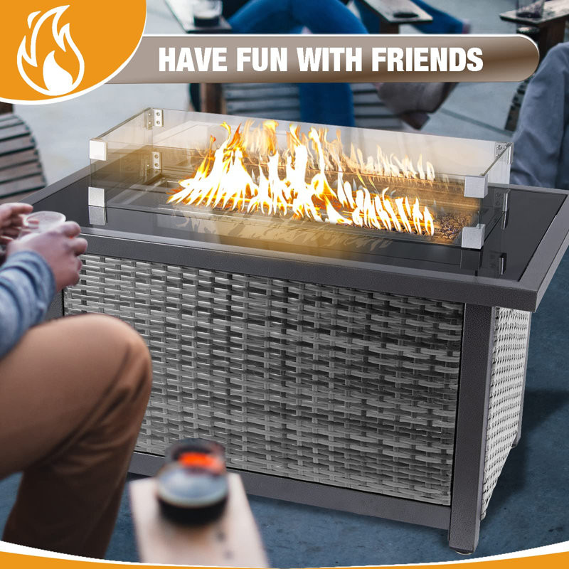 Cerridwen 29'' H x 44'' W Propane Outdoor Fire Pit Table with Lid