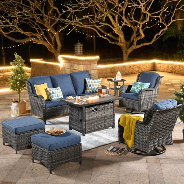 Guillen 5 - Person Outdoor Seating Group with Cushions and Firepit