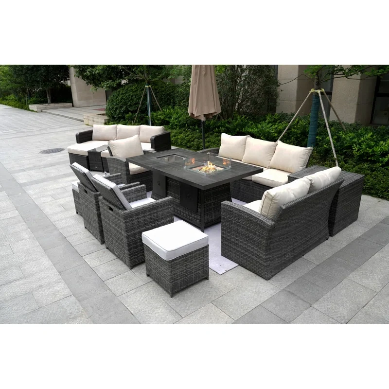 Aliaksey Polyethylene (PE) Wicker 15 - Person Seating Group with Mixed Beige&Gray Cushions