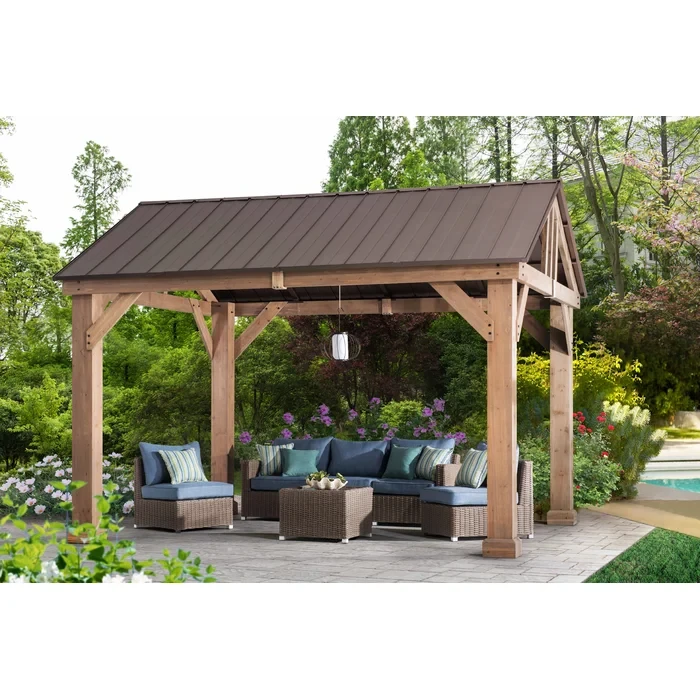 Sunjoy 12 ft. x 14 ft. Patio Hudson Cedar Wood Hardtop Gazebo