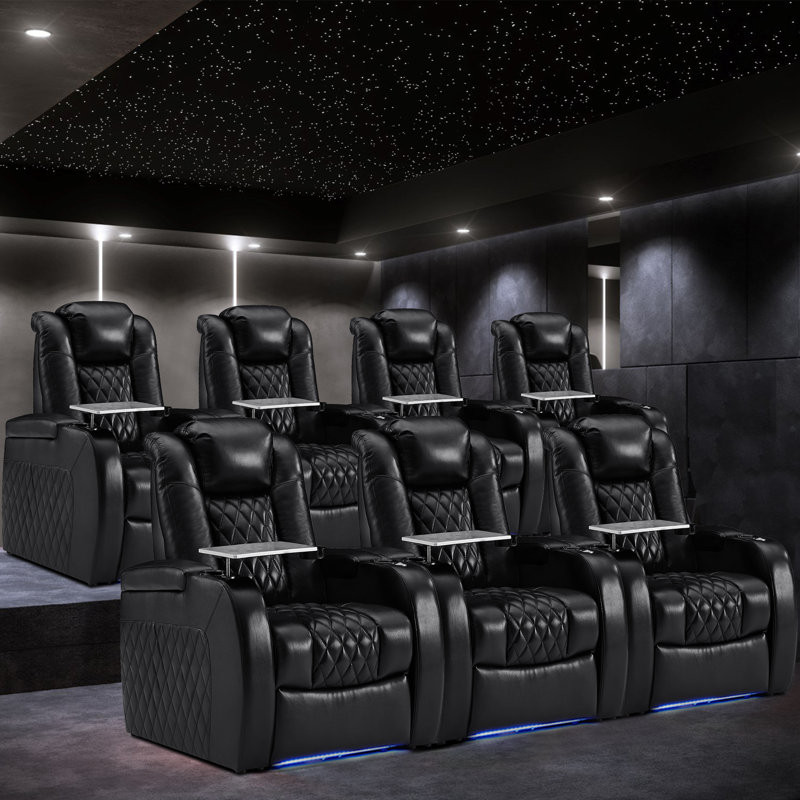 Upholstered Home Theater Seating with Cup Holder