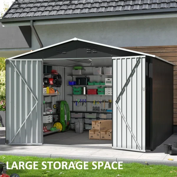 80.3" H x 119.3" W x 119.3" D Outdoor Metal Storage Shed with Updated Frame Structure and Lockable Doors