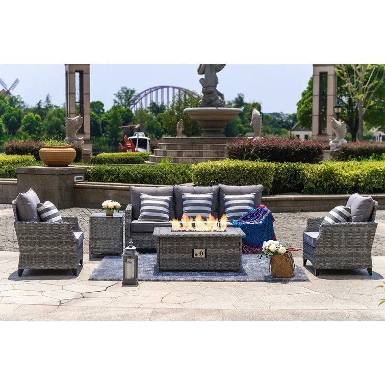 26.52" D x 39.39" W x 16.93" H Harnadar 5 Piece Rattan Sofa Seating Group with Cushions