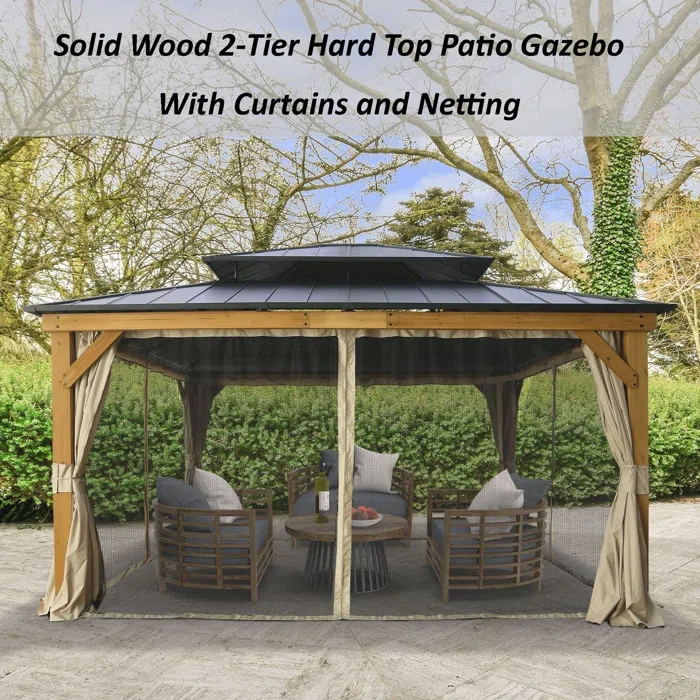 13 Ft. W x 11 Ft. D Solid Wood Patio Gazebo