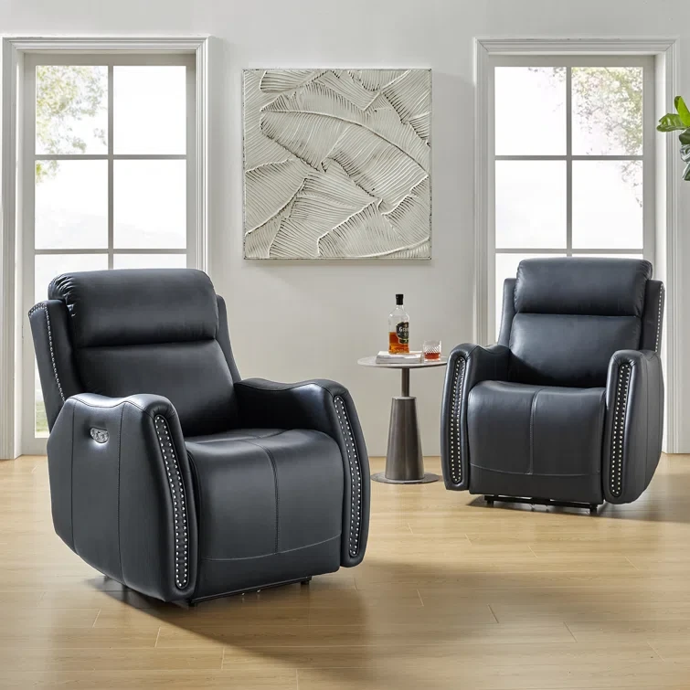 Natassia Traditional Genuine Leather Power Recliner with One-touch Reset (Set of 2)