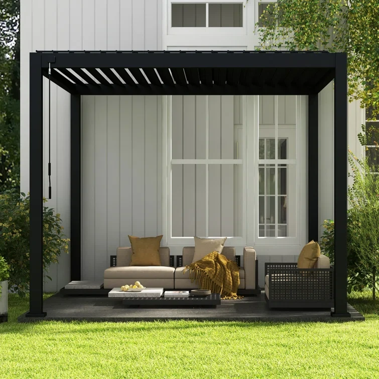 10 ft x 10 ft 111DA Full Aluminum Frame Pergola with Adjustable Double-Layer Louvers