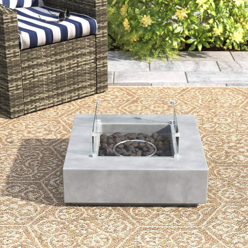 Abigale Concrete/Glass Propane/Natural Gas Fire Pit Table