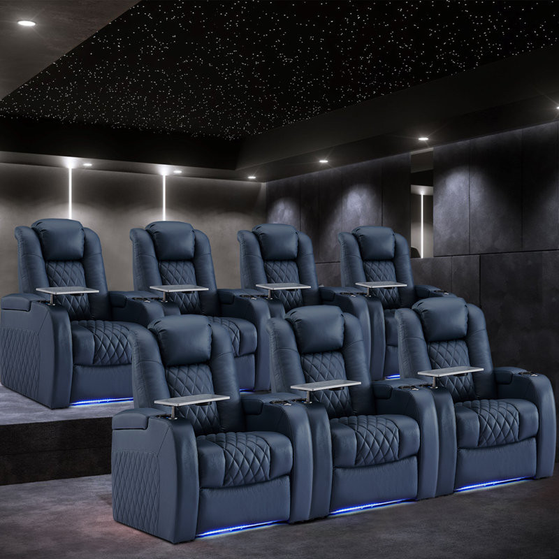 Upholstered Home Theater Seating with Cup Holder