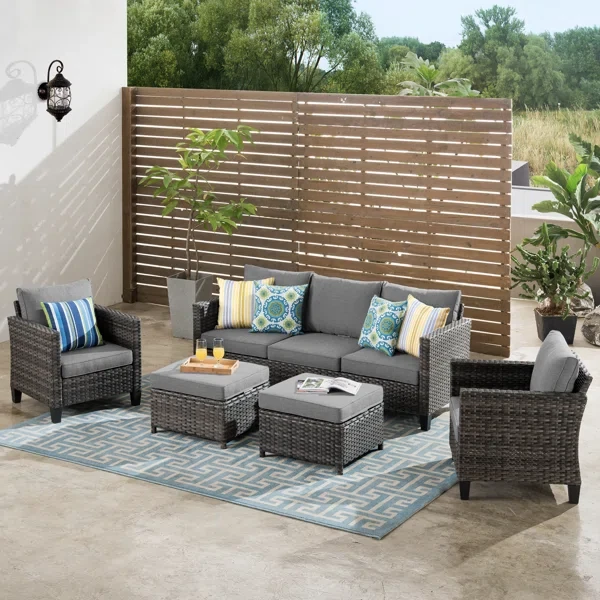 Amerissa 5 - Person Outdoor Seating Group with Cushions and Firepit