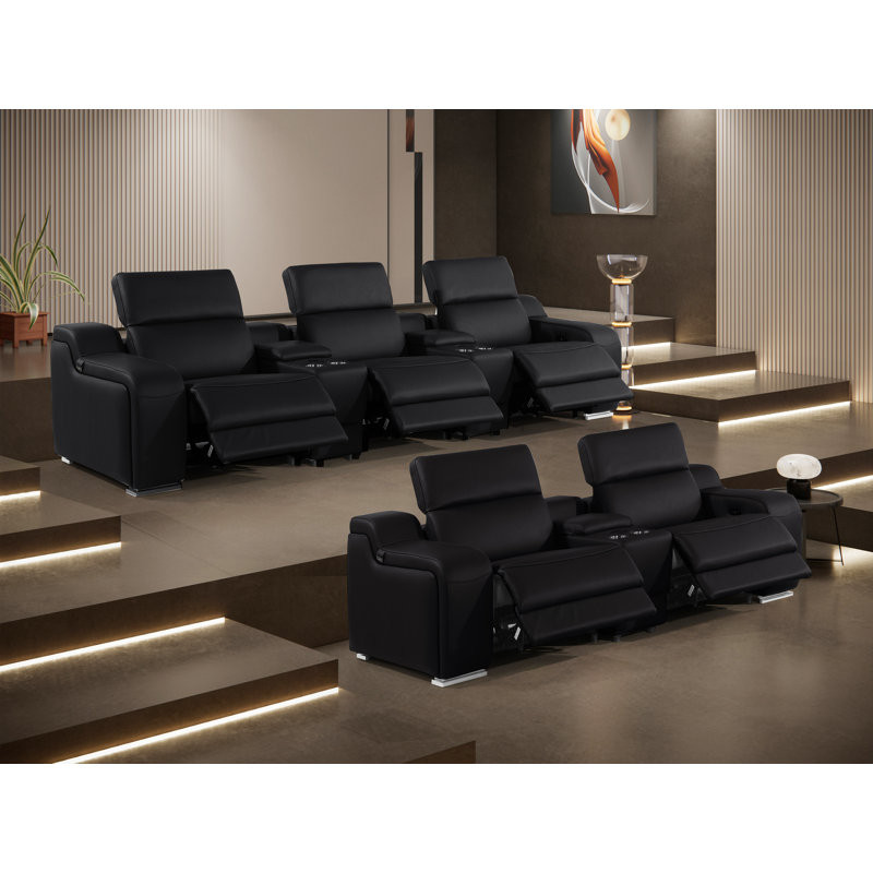 8-Piece 5-Power Reclining Italian Leather Sofa Set With Power Headrest