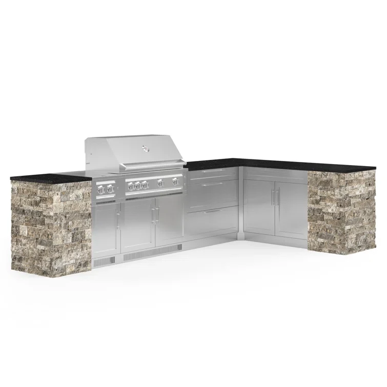 Outdoor Kitchen Signature Series 11 Piece L Shape Cabinet Set with 40 in. Propane Gas Platinum Grill