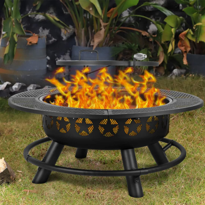 Oaklie 26.61" H x 34.96" W Steel Outdoor Fire Pit with Lid