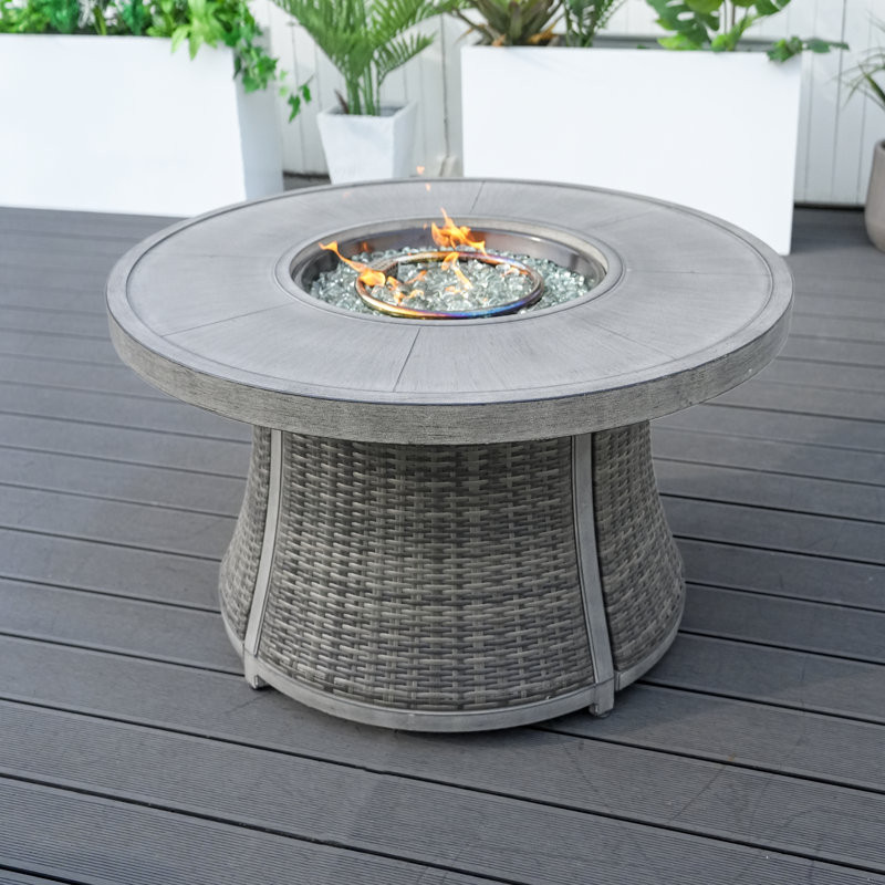 Makida 24.6'' H x 42'' W Aluminum Propane Outdoor Fire Pit Table with Lid