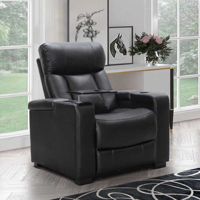 Upholstered Power Reclining Home Theater Seat with Cup Holder