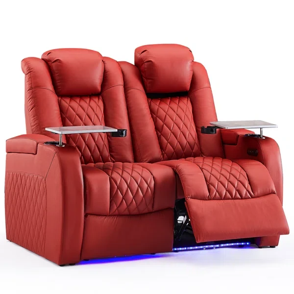 Leather Home Theater Seating with Cup Holder (Set of 2)