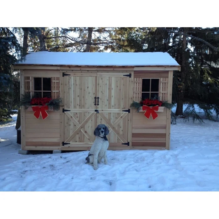 112" H x 144" W x 120" D Longhouse Western Red Cedar Wood Storage Shed