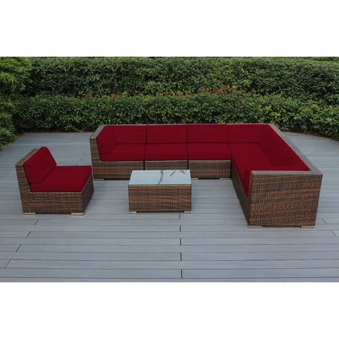 Billyjo Wicker 7 - Person Seating Group with Cushions - No Assembly