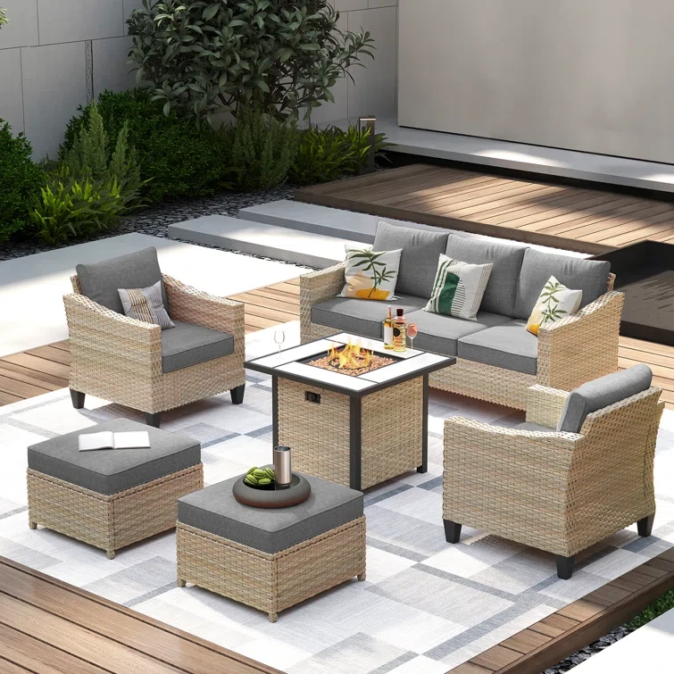 Camaria Wicker 5 - Person Outdoor Seating Group with Cushions