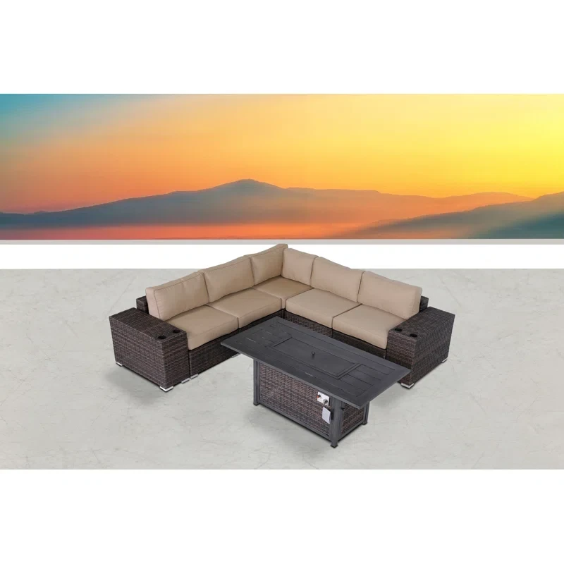 Fully Assembled 8 Piece Rattan Sectional Seating Group with Cushions