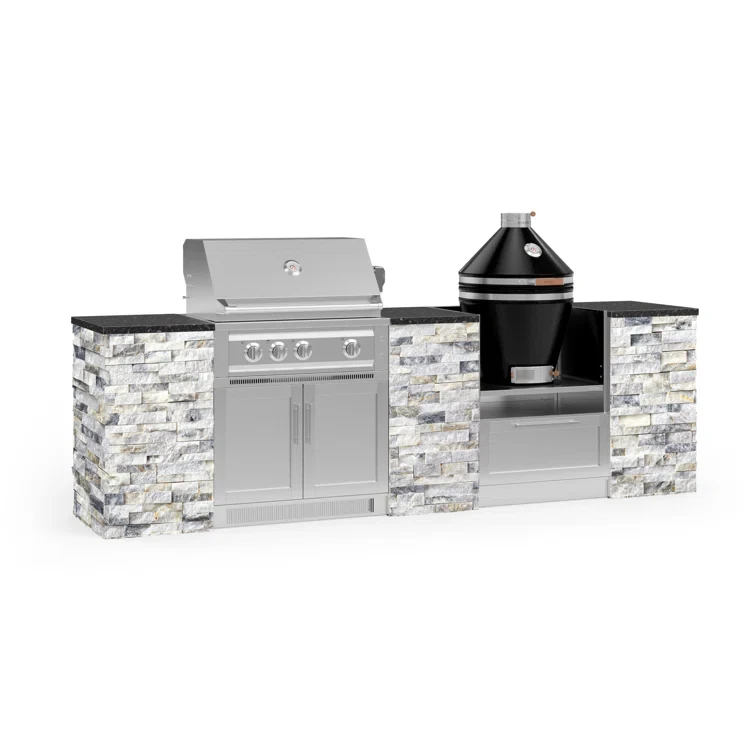 Outdoor Kitchen Signature Series 9 Piece Cabinet Set with 40 in. Natural Gas Platinum Grill